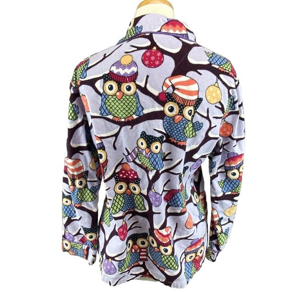 Nick & Nora Medium 2 Piece Flannel Pajamas Owls Purple Long Sleeves Warm - Picture 4 of 10